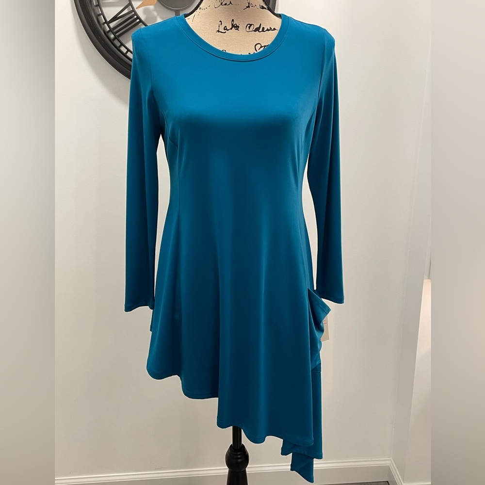 IC Collection XS asymmetrical hem teal tunic with stretch and side pocket nwt